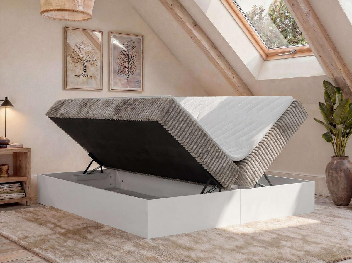 BOXBETT TRAVIT ZERO 140/200 - Hellbraun Cord - Topper Visco - H3 - Hellbraun/Schwarz, Kunststoff/Textil (140/200cm) - MKS