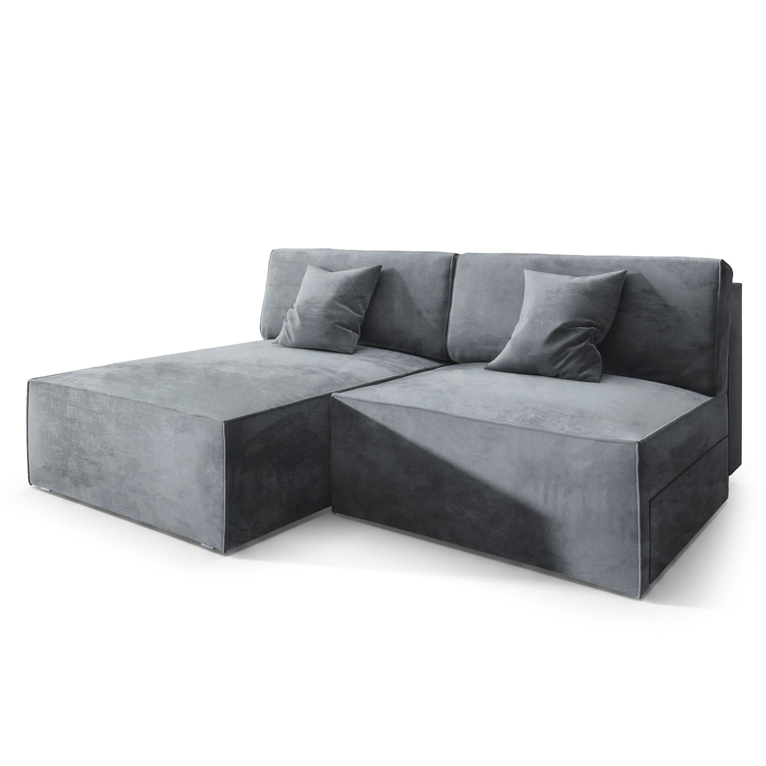 ECKSOFA FIORO M Grau Velours-Stoff mit Schlaffunktion - Grau, Holz/Kunststoff (204/148cm) - MASSENO