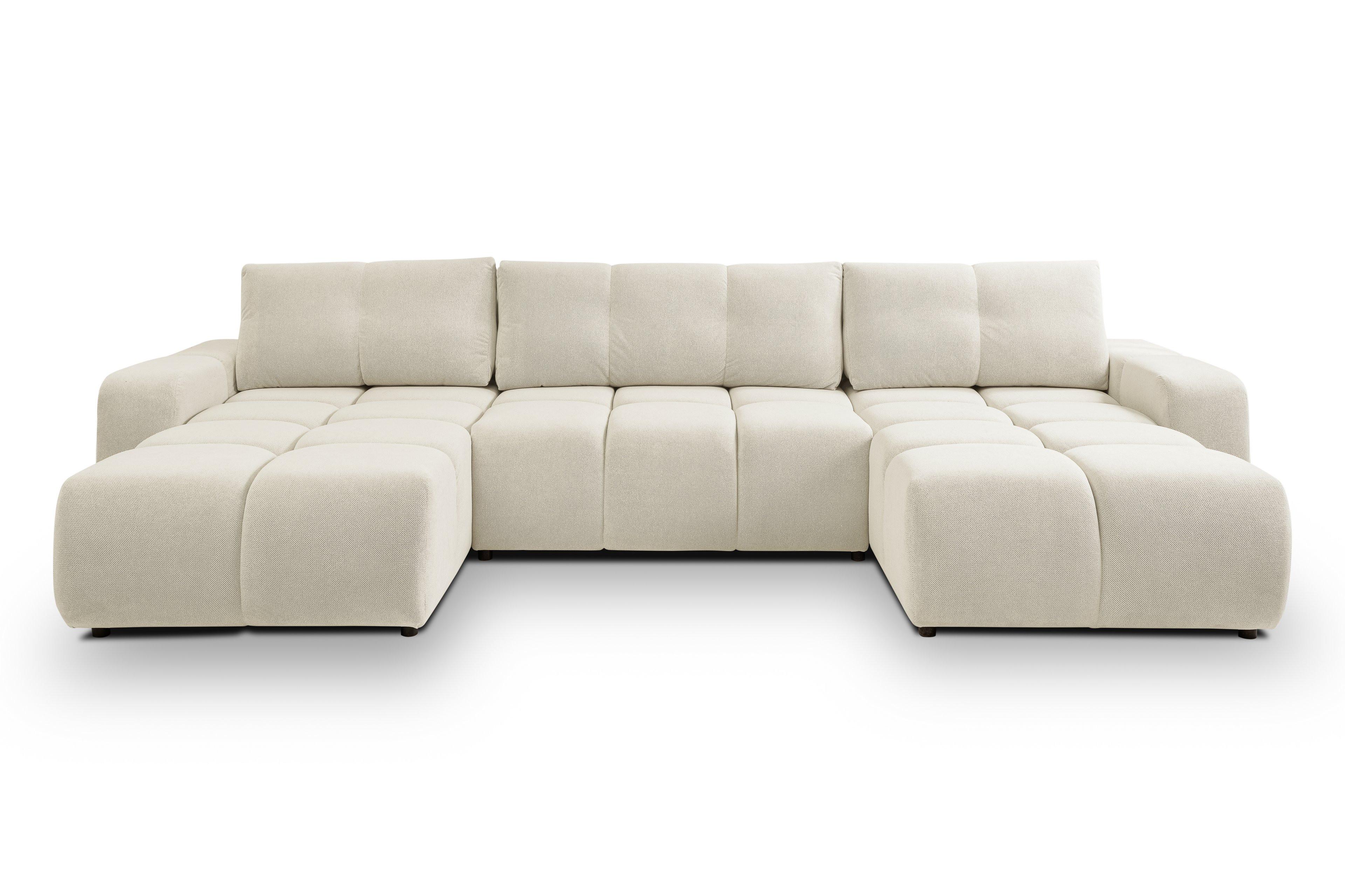 WOHNLANDSCHAFT DUCA U Beige Jersey mit Schlaffunktion - Beige, Holz (359/88/177cm) - MASSENO
