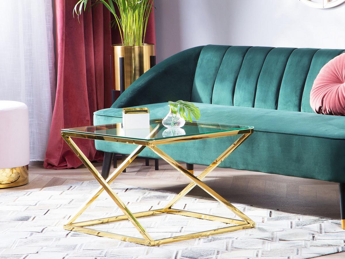 COUCHTISCH Glas Gold quadratisch 60/60 cm Beverly - Transparent/Goldfarben, Glas (60/60/45cm) - Beliani
