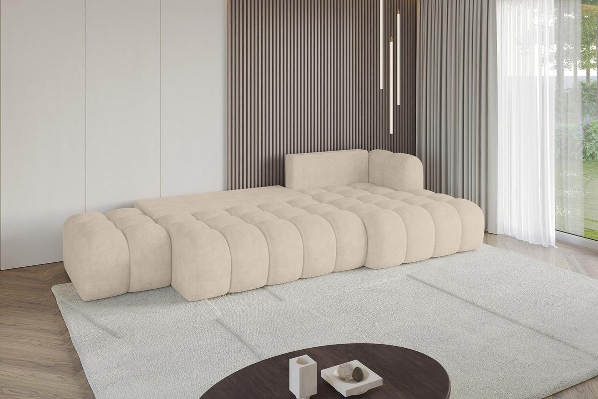 ECKSOFA mit Schlaffunktion Ottomane RECHTS OLEA-L2 321x164x75 Beige Velours - Sandfarben/Schwarz, Holzwerkstoff/Kunststoff (164/321cm) - ALTDECOR