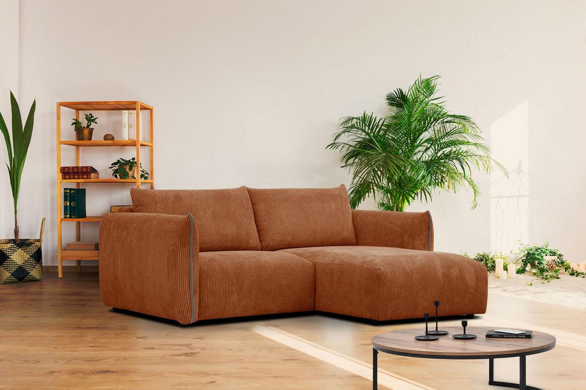 ECKSOFA TAUER 3-Sitzer, orange - Schwarz/Orange, Holzwerkstoff/Kunststoff (206/173cm) - Wozimo