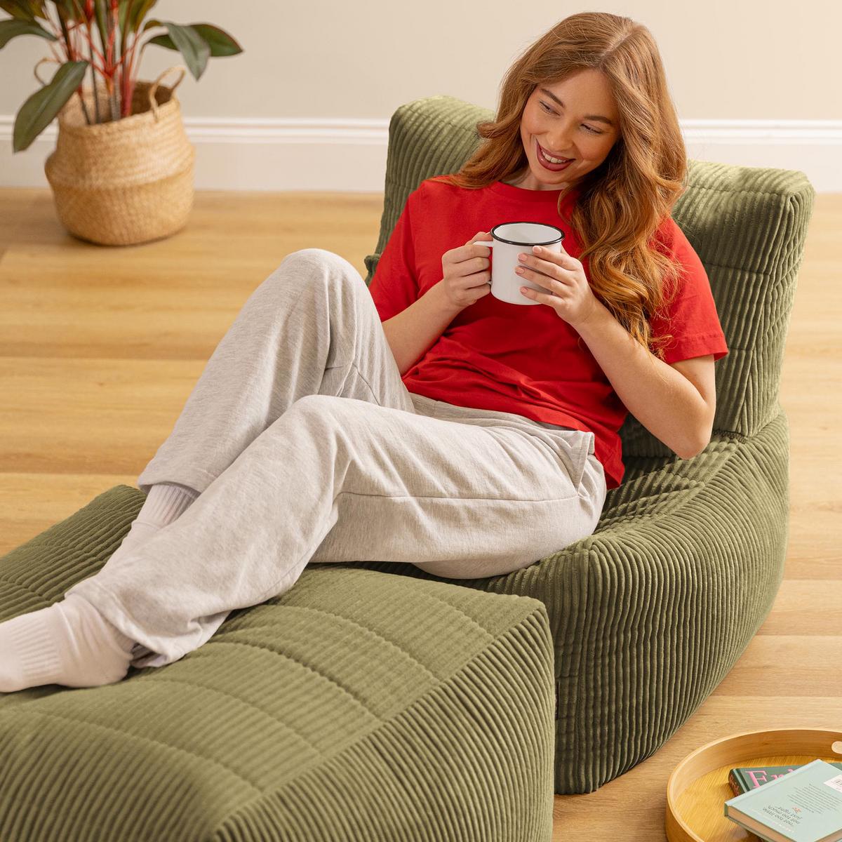 SITZSACK-SOFA 2-tlg. modular cord Noa - Salbeigrün, Textil (143/70/78cm) - icon