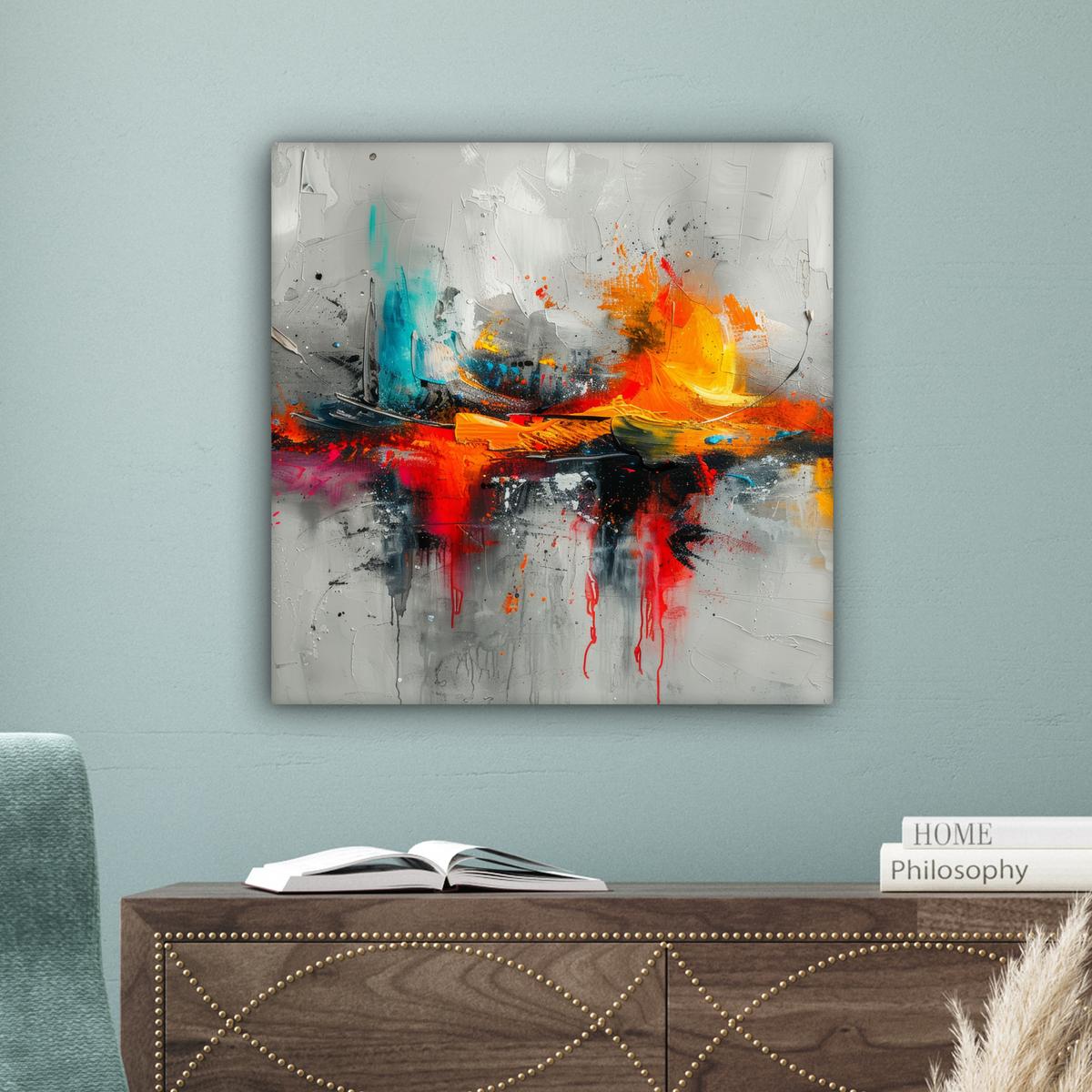LEINWANDBILD Moderne Kunst - Orange - Grau - Abstrakt Wandbild Wohnzimmer 50x50 cm - Hellgrau, Textil (50/50cm) - MuchoWow