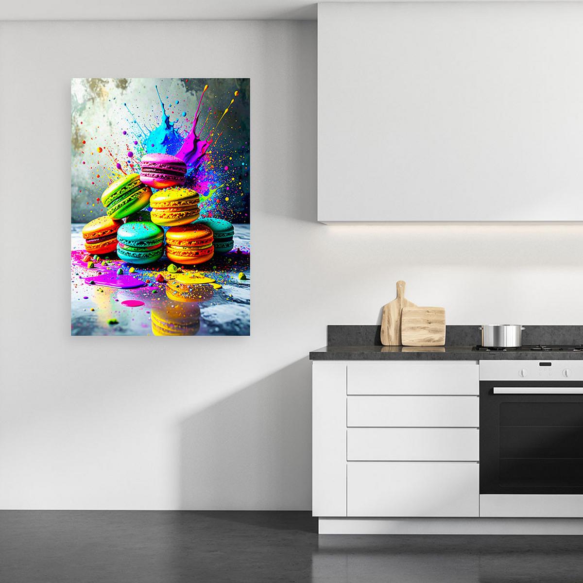 LEINWANDBILD Bunte Macarons Kekse 80x120cm - Multicolor, Textil (80/120cm) - Feeby