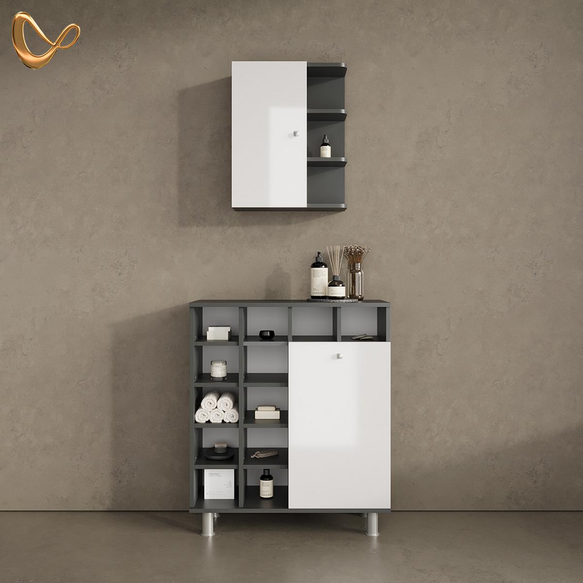 BADSCHRANK Fucino Weiß Hochglanz 47.2 x 59.2 cm - Weiß Hochglanz, Holzwerkstoff (47.2/59.2/20.8cm) - Livinity®