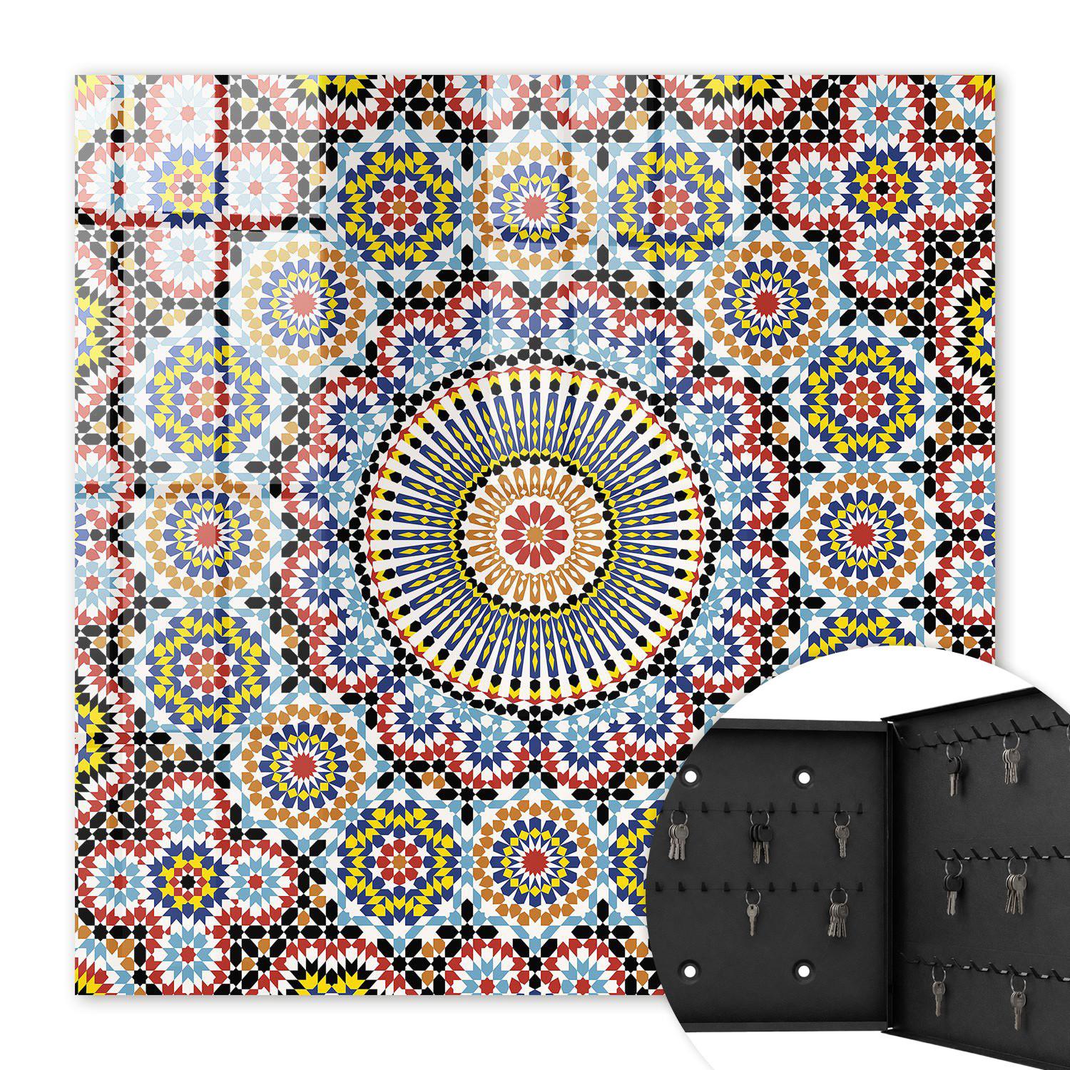 SCHLÜSSELBOX Schwarz 30x30 cm- Türöffnung nach rechts - Mosaikmuster - Blau, Metall (30/30/5cm) - TULUP