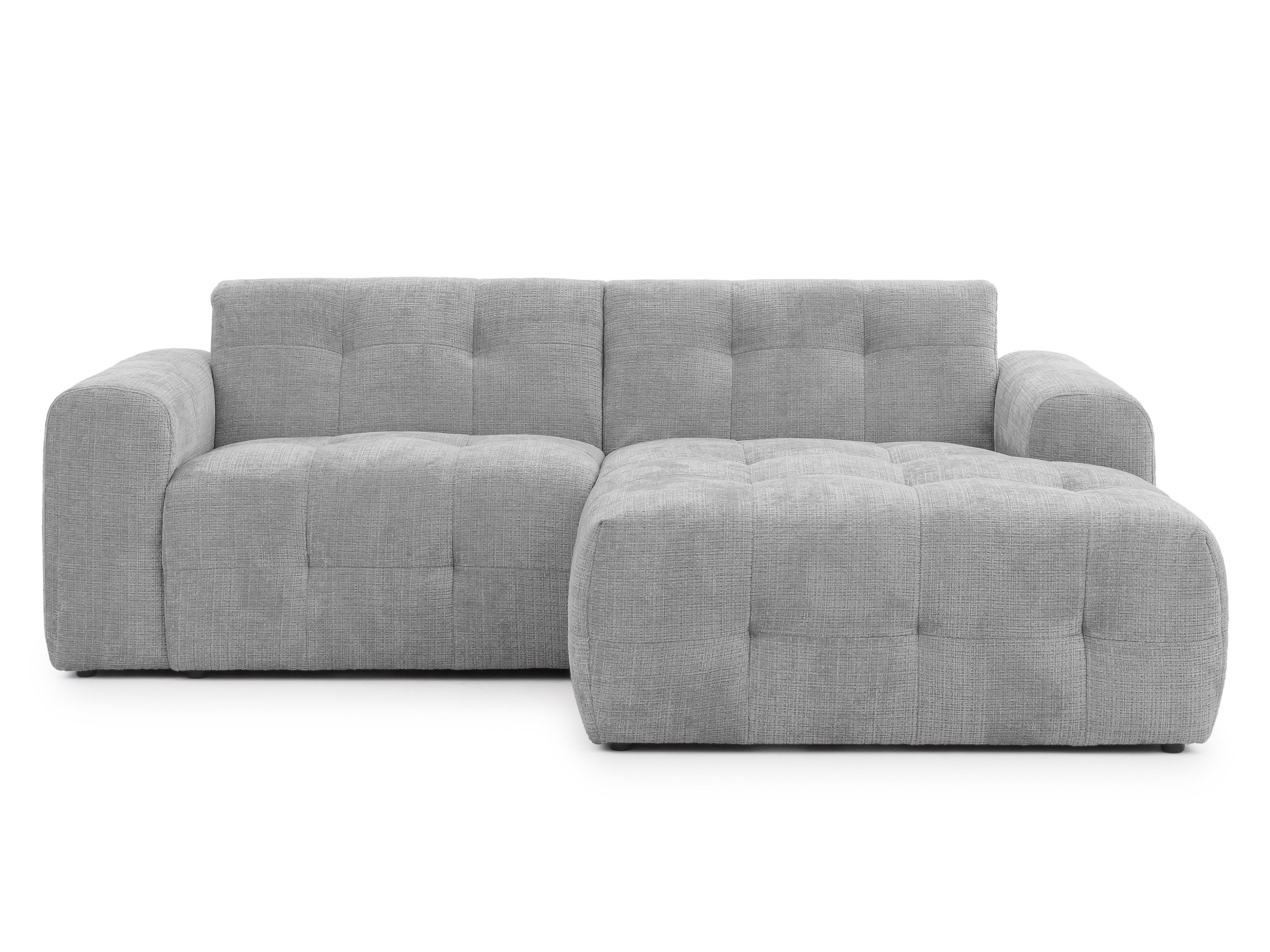 ECKSOFA mit Ottomane rechts, raffinierten Steppungen, Wellenunterfederung, B234/T161/H79 cm, Chenille-Bezug in Hellgrau / 21043 - Hellgrau/Schwarz, Kunststoff/Textil (234/79/161cm) - luma-home