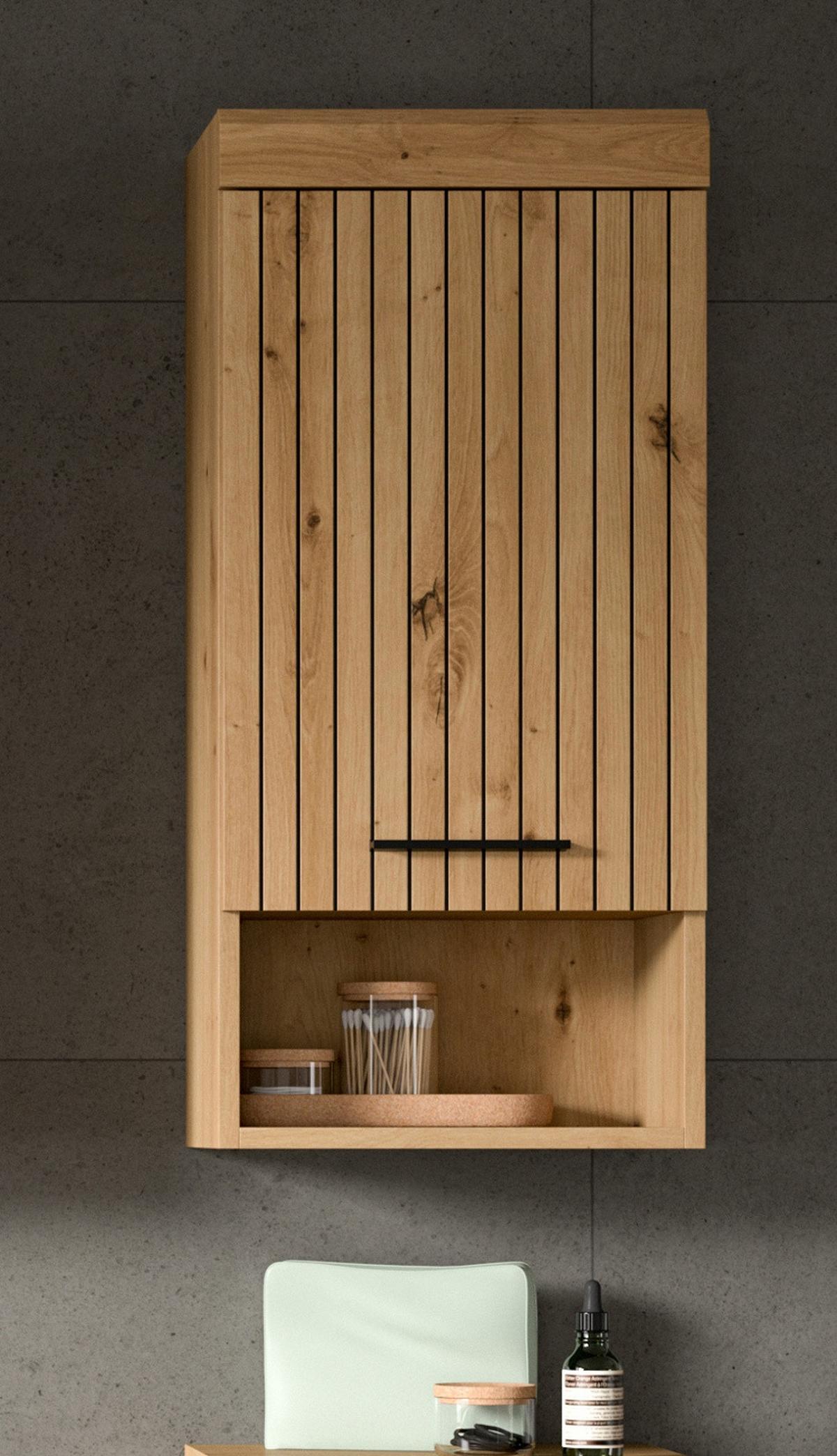 HÄNGESCHRANK Eiche Artisan 37 x 79 cm, Badschrank hängend 1-türig - Schwarz/Eiche Artisan, Holzwerkstoff/Kunststoff (37/79/24cm) - Inn.Furn