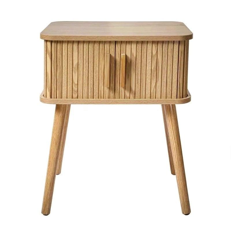 NACHTTISCH mit Eichenmuster 2 Schiebetüren H59 cm - Ernest - Eschefarben, Holzwerkstoff (35/58.5/38.5cm) - Calicosy