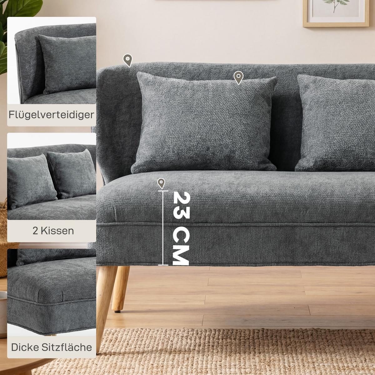 2-SITZER-SOFA Polyester Grau - Beige/Naturfarben, Holz/Holzwerkstoff (65/78.5/117cm) - HOMCOM