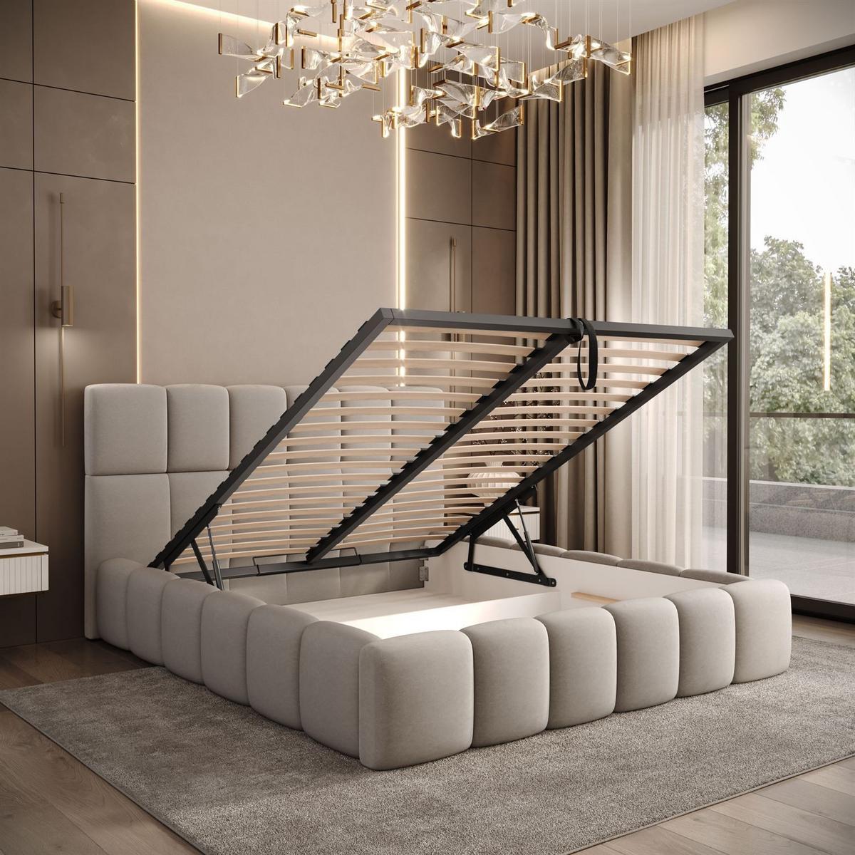 POLSTERBETT VENEZIA mit Bettkasten 180x200, Castel 80 - Greige, Textil (180/200cm) - Lookway