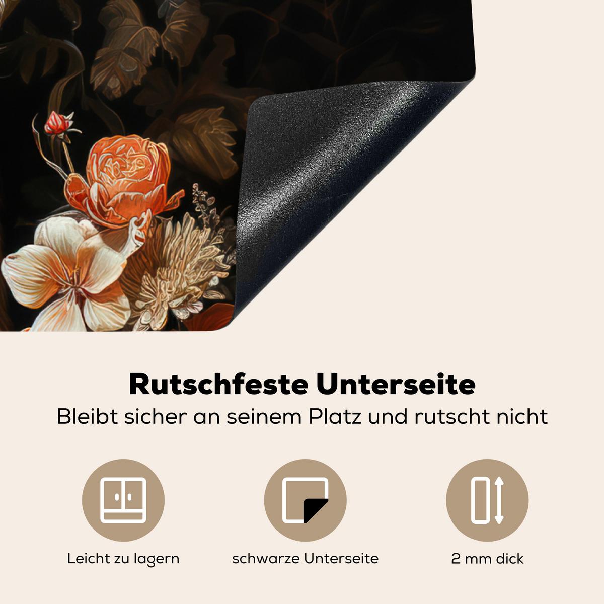 HERDABDECKPLATTE Hirsch - Tier - Blumen - Natur - Botanisch Induktionsmatte 83x51 cm - Kupferfarben, Kunststoff (83/51.5/0.2cm) - MuchoWow