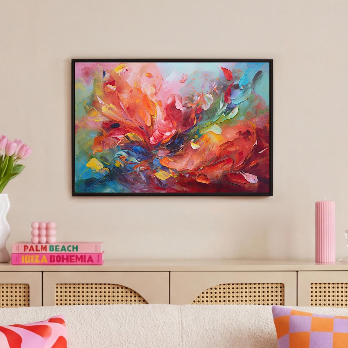LEINWAND Bilder mit Rahmen - Ölgemälde - Kunst - Abstrakt - Farbenfroh - 60x40 - Altrosa, Textil (60/40cm) - MuchoWow