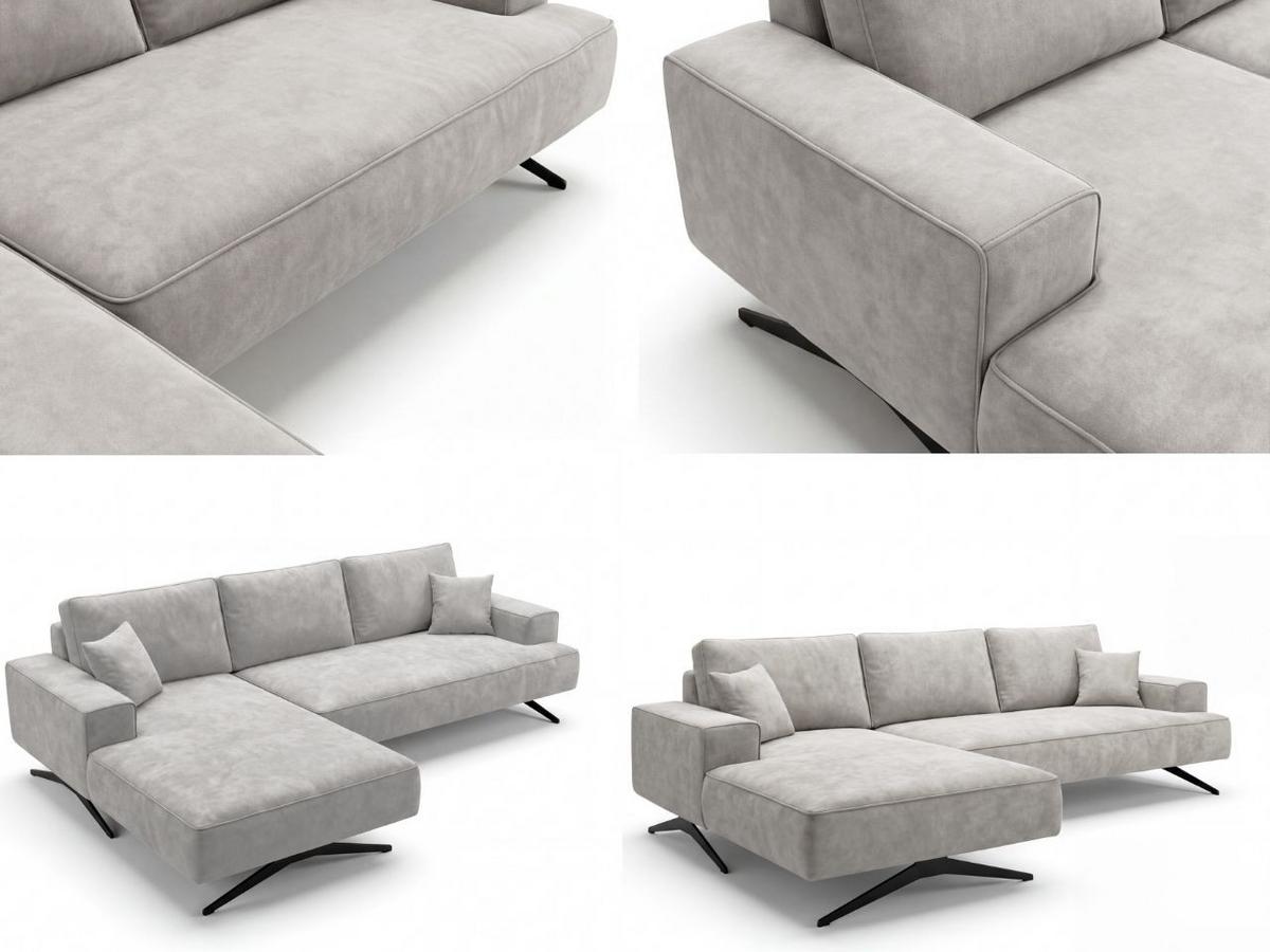 ECKSOFA Leto Grau Links - Schwarz/Grau, Holz/Textil (260/165cm) - Graingold