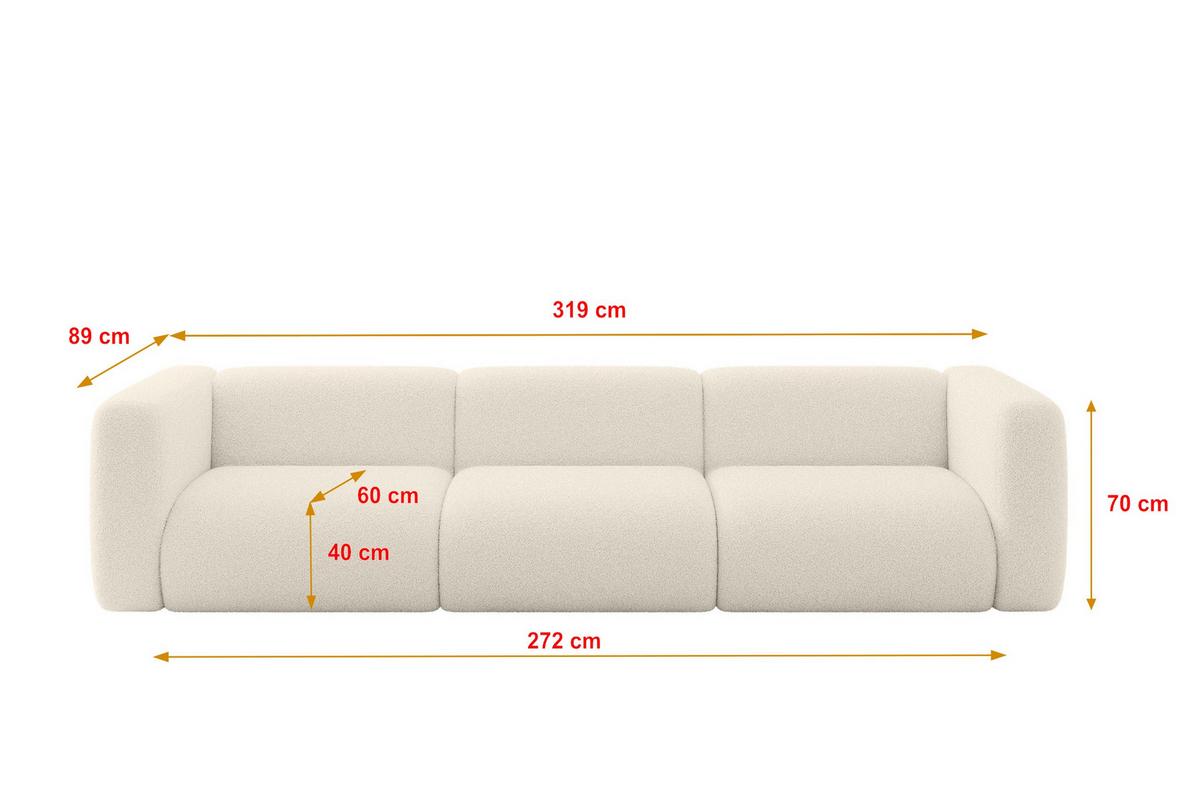 MODULARES Sofa 3-SITZER MIRA-S2 319x89x70 Beige cm Bouclé - Kaschmir/Beige, Holzwerkstoff/Kunststoff (319/70/89cm) - ALTDECOR