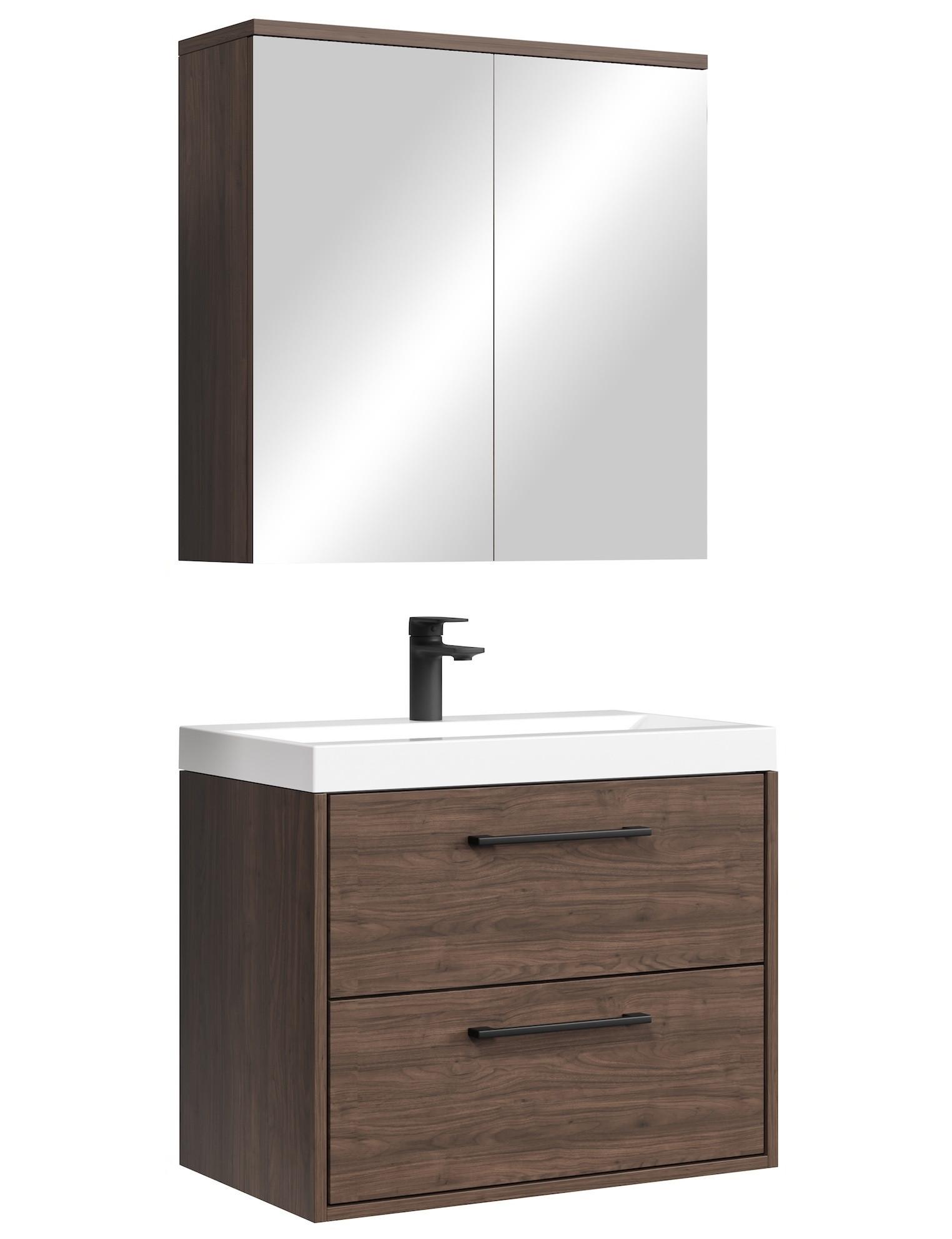 BADMÖBEL-SET Florence 3 Teile Walnuss Braun - 60 x 35 x 51 cm - Eichefarben, Holz (60/51/35cm) - Badplaats
