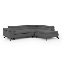 ECKSOFA mit Schlaffunktion und Bettkasten Bonnie aus Grau Chenille-Stoff mit verstellbaren Kopfstützen und Armlehne - Ottomane rechts - Schwarz/Grau, Holz/Textil (275/210cm) - S-Style Möbel