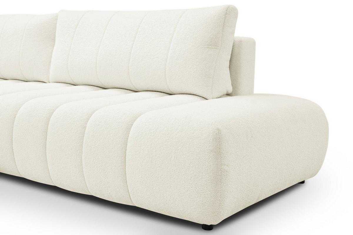 ECKSOFA GIOIA L-S Creme Boucle-Stoff mit Schlaffunktion - Creme, Holz (276/176cm) - MASSENO
