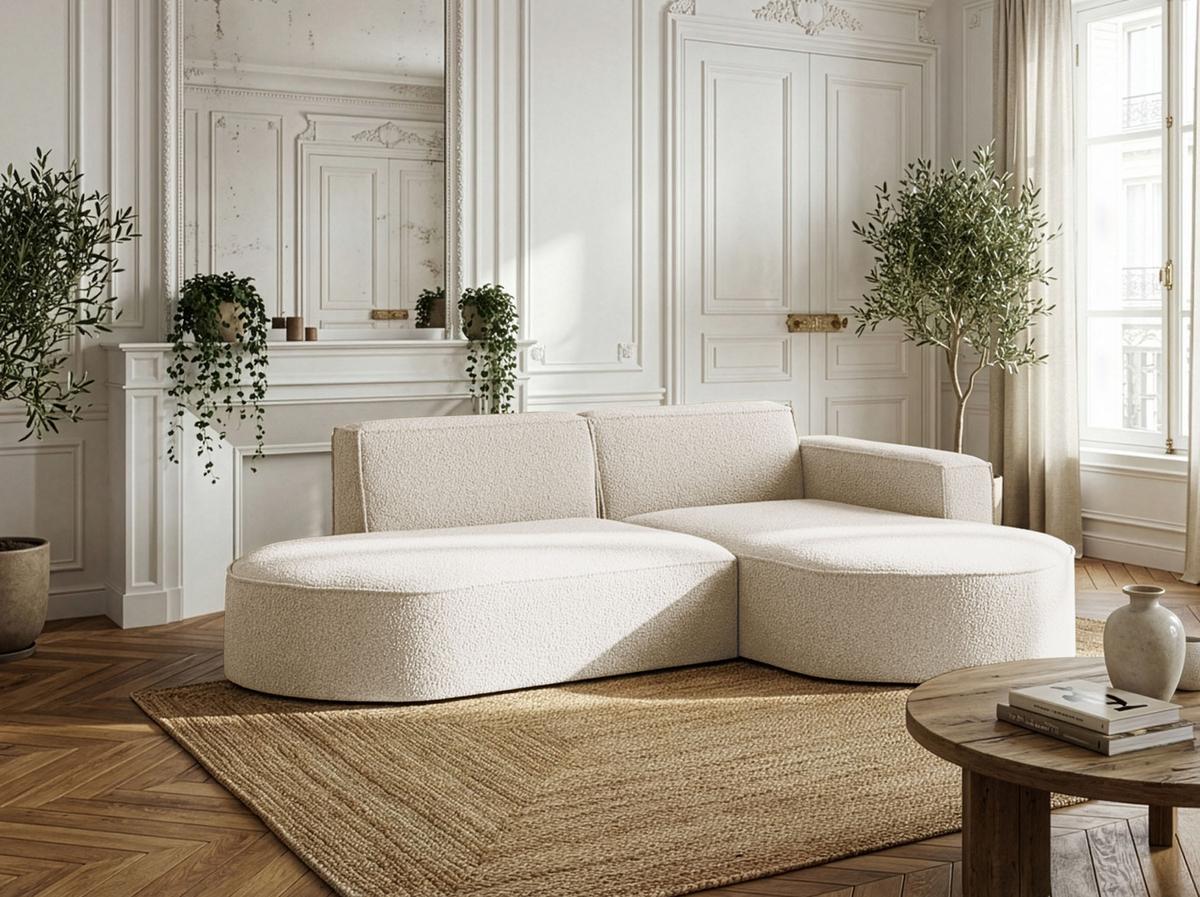 ECKSOFA Hana L-Form 3-Sitzer Ecke Rechts, Boucle, Creme 241/73/168 cm - Creme/Schwarz, Textil/Metall (168/241cm) - WFL GROUP