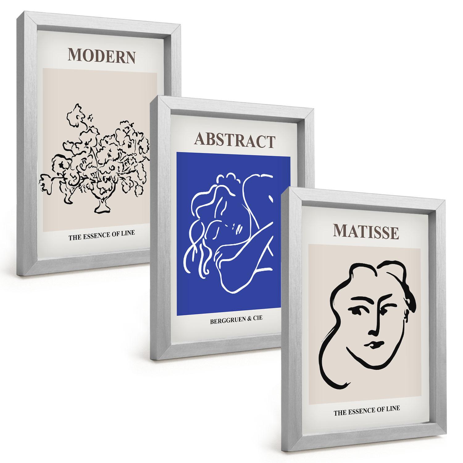 BILDER SET 3er Set - 20x30 cm Silberner Rahmen - Matisses moderne Plakate - Silberfarben, Kunststoff (20/30cm) - TULUP