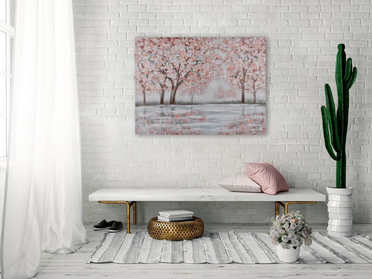 ACRYLBILD HANDGEMALT 100/75 cm - Pink/Grau, Holz/Textil (100/75cm) - KUNSTLOFT