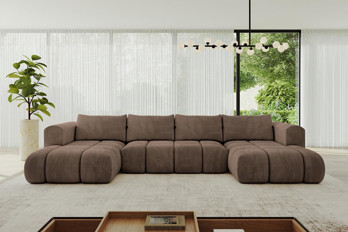 WOHNLANDSCHAFT CLOUD-U 405x185x90 Braun Velours - Braun, Holzwerkstoff/Kunststoff (405/90/185cm) - ALTDECOR
