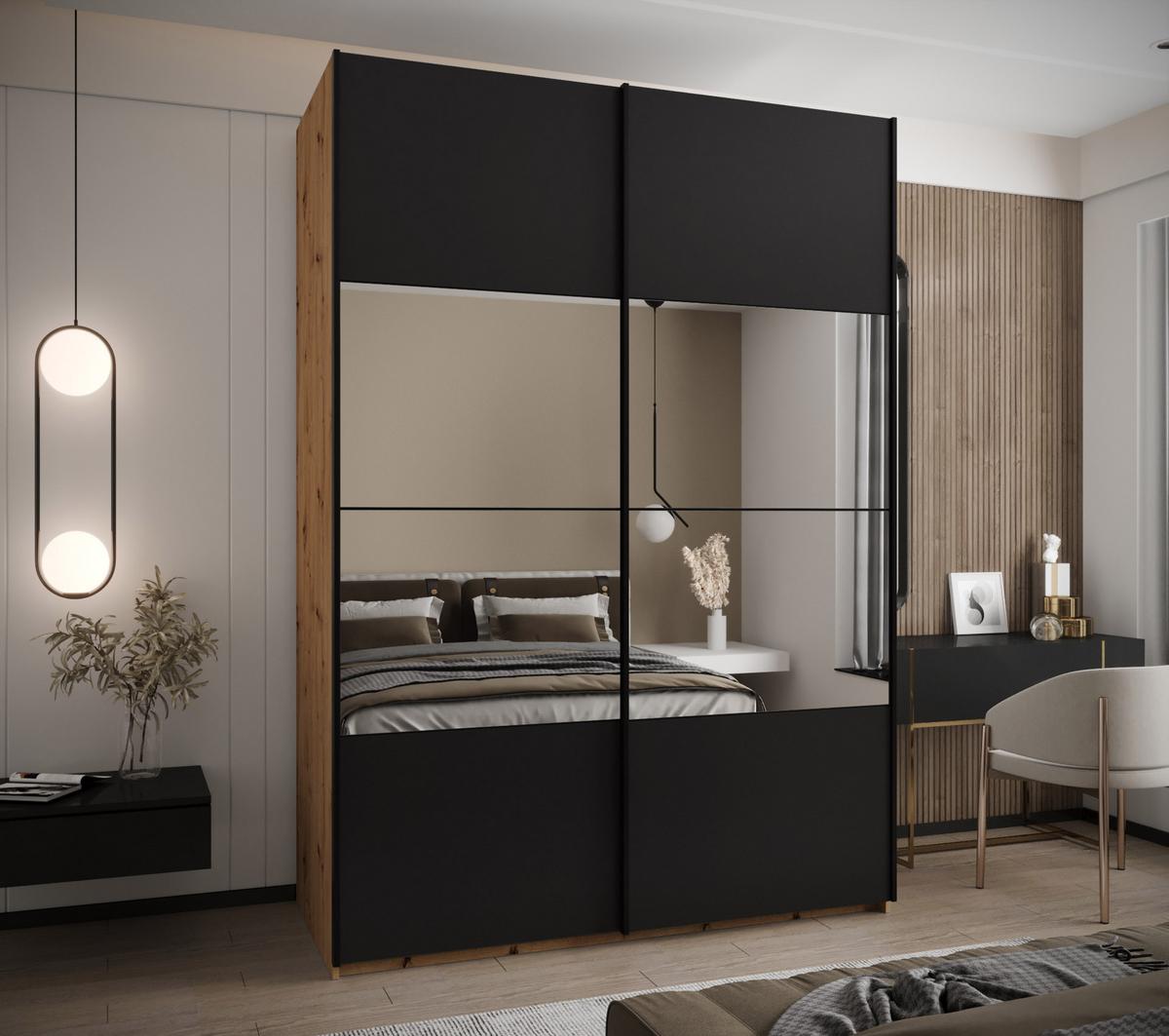 SCHWEBETÜRENSCHRANK 245,5/170/64 2-türig - Schwarz/Eiche Artisan, Holz/Metall (170/245/64cm) - Abiks Möbel