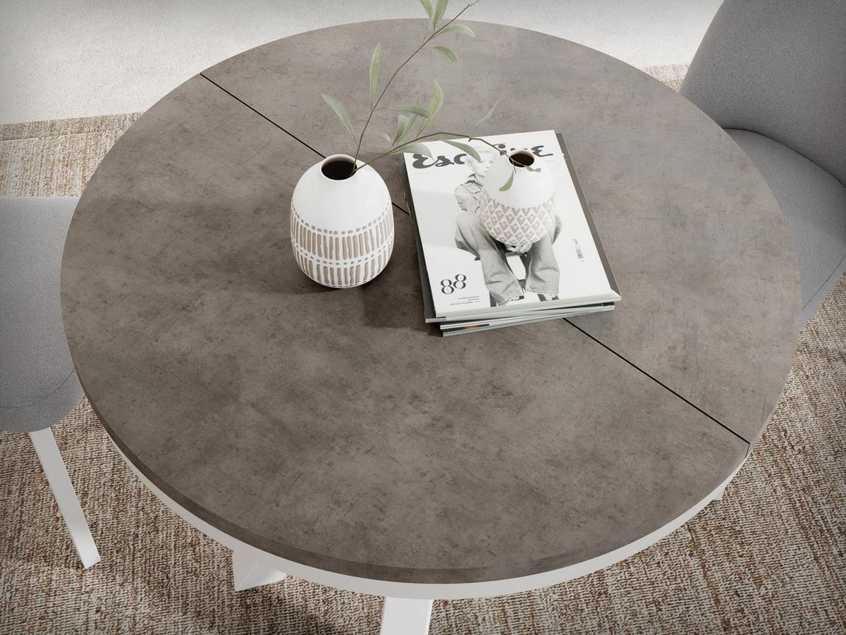 ESSTISCH Clara Weiß runder ausziehbarer, Dunkelgrauer Chicago Beton 100-180/100/76 cm - Dunkelgrau/Weiß, Holzwerkstoff/Metall (100/176/76cm) - WFL GROUP