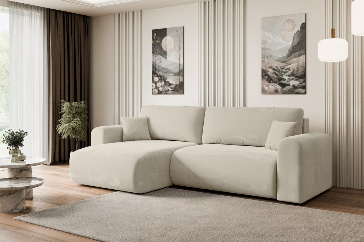 ECKSOFA mit Schlaffunktion und Bettkasten ORRO-L - 272x145x83 cm Beige Velours - Beige/Schwarz, Holzwerkstoff/Kunststoff (272/145cm) - ALTDECOR