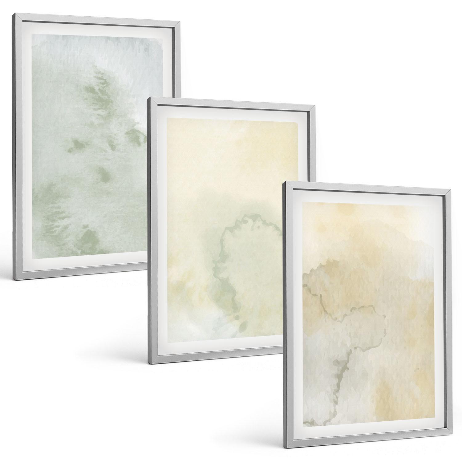 BILDER SET 3er Set - 40x60 cm Silberner Rahmen - Pastellfarbene Aquarelltexturen - Silberfarben, Kunststoff (40/60cm) - TULUP