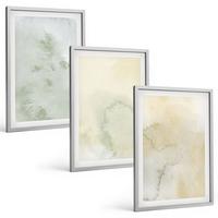 BILDER SET 3er Set - 40x60 cm Silberner Rahmen - Pastellfarbene Aquarelltexturen - Silberfarben, Kunststoff (40/60cm) - TULUP
