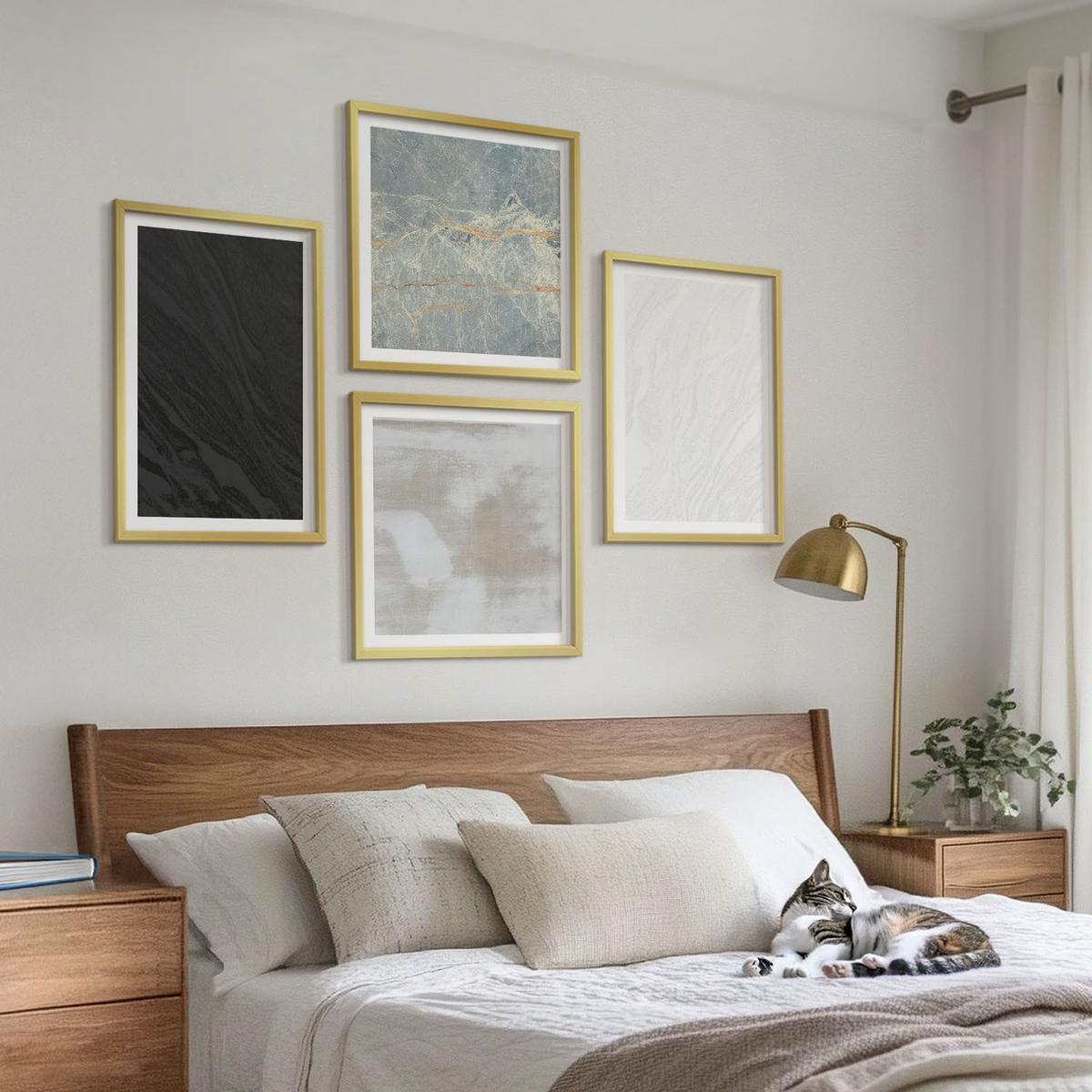 BILDER SET 4er Set - 50x50 cm & 40x60 cm Goldrahmen - Steintexturen - Goldfarben, Kunststoff (50/50cm) - TULUP