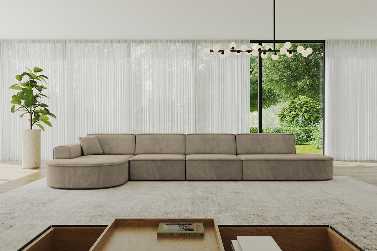 ECKSOFA Ottomane Links MARI-L3 - 413x171x79 cm Dunkelbraun Velours - Dunkelbraun/Schwarz, Holzwerkstoff/Kunststoff (413/171cm) - ALTDECOR