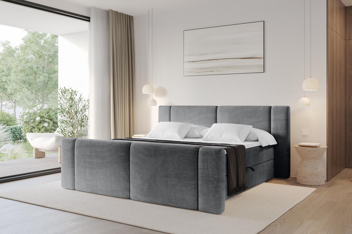 BOXBETT mit Matratze H3 - EVON Zanozek - 180x200 cm Dunkelgrau - Graphitfarben, Holzwerkstoff (180/200cm) - ALTDECOR