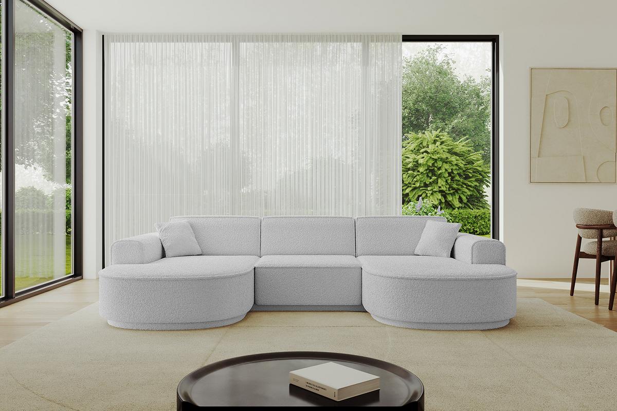 WOHNLANDSCHAFT MARI-U1-v3 - 303x171x83 cm Hellgrau Bouclé - Hellgrau/Schwarz, Holzwerkstoff/Kunststoff (303/83/171cm) - ALTDECOR