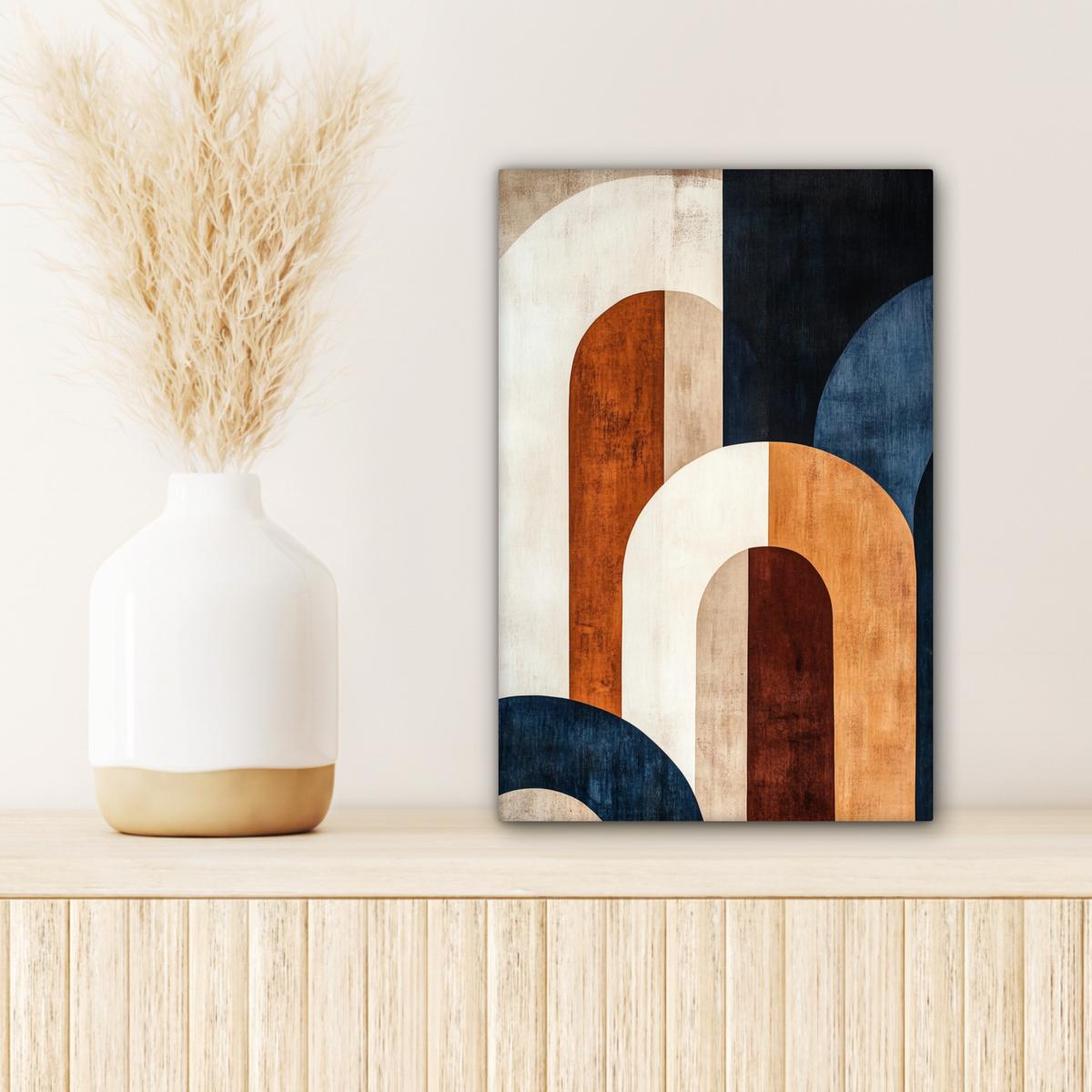LEINWANDBILD Abstrakt - Formen - Dunkelblau Deko Wohnzimmer 20x30 cm - Cognac, Textil (20/30cm) - MuchoWow
