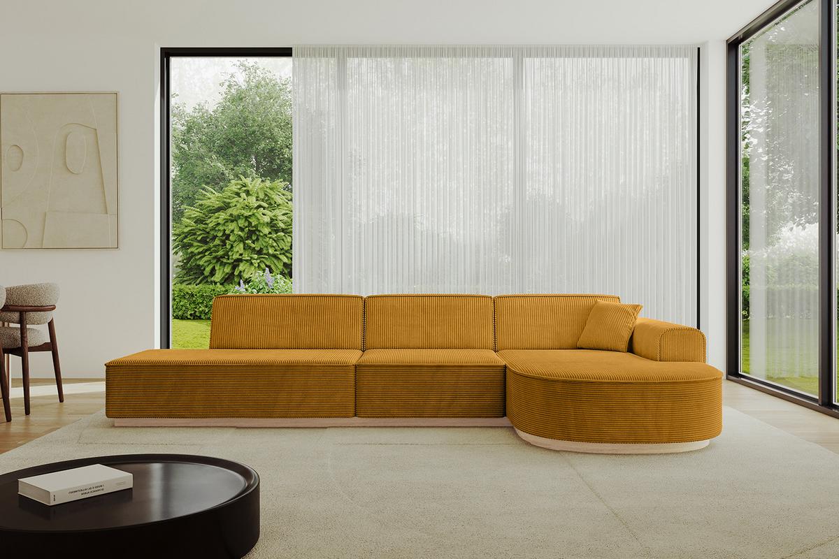 ECKSOFA Ottomane Rechts ARRIO-L2 - 328x171x83 cm Senfgelb - Currygelb/Gelb, Holzwerkstoff/Textil (328/171cm) - ALTDECOR