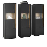 VITRINEN-SET 3-teilig grau matt, Wotan Eiche, Wohnkombination 3 x Vitrine, 190 x 155 cm - Anthrazit/Eiche Wotan, Holz/Holzwerkstoff (190/155/40cm) - Furn.Design