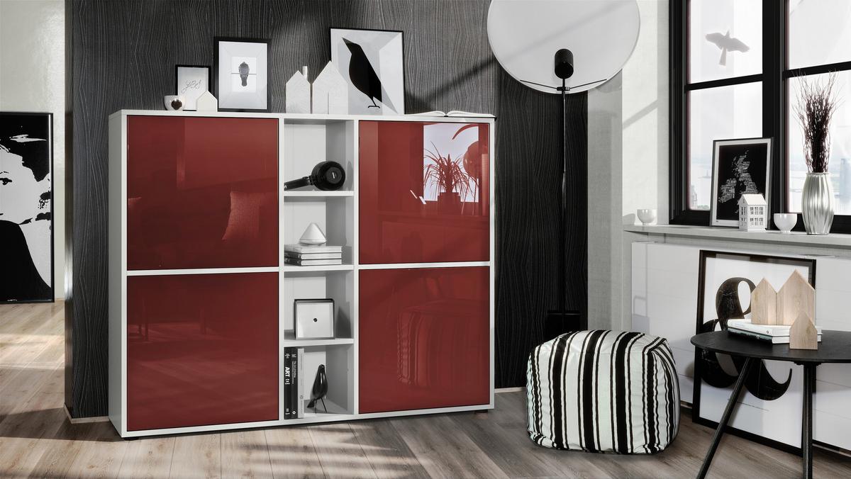 HIGHBOARD Cuba Türen in Bordeaux Hochglanz - Bordeaux, Holzwerkstoff (130.5/105.5/35.5cm) - Vladon