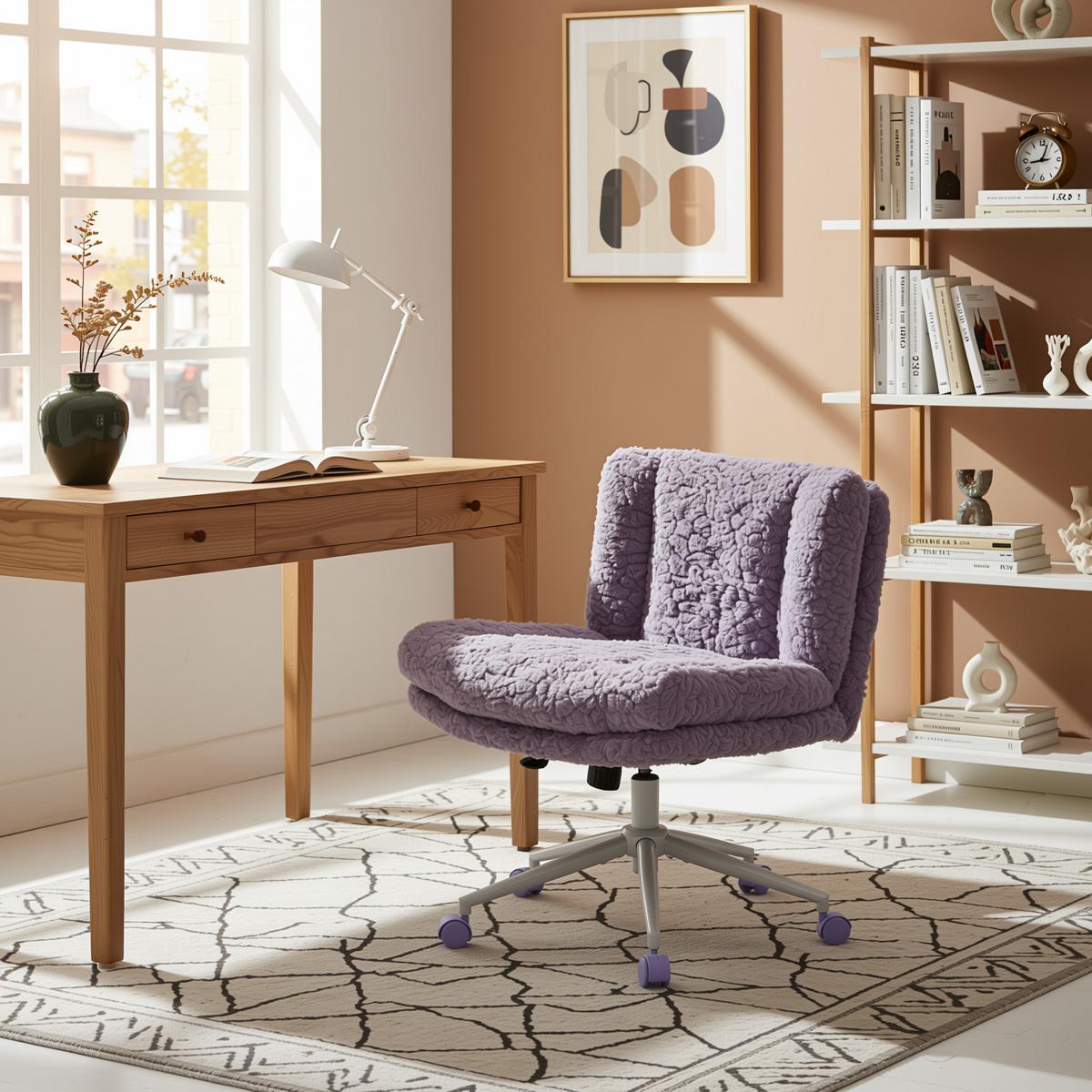 DREHSTUHL 63 cm Violett Kunstfell – Höhenverstellbarer Polsterstuhl mit 360° Drehfunktion Modern - Violett/Lila, Textil (63/86/67cm) - Urban Meuble