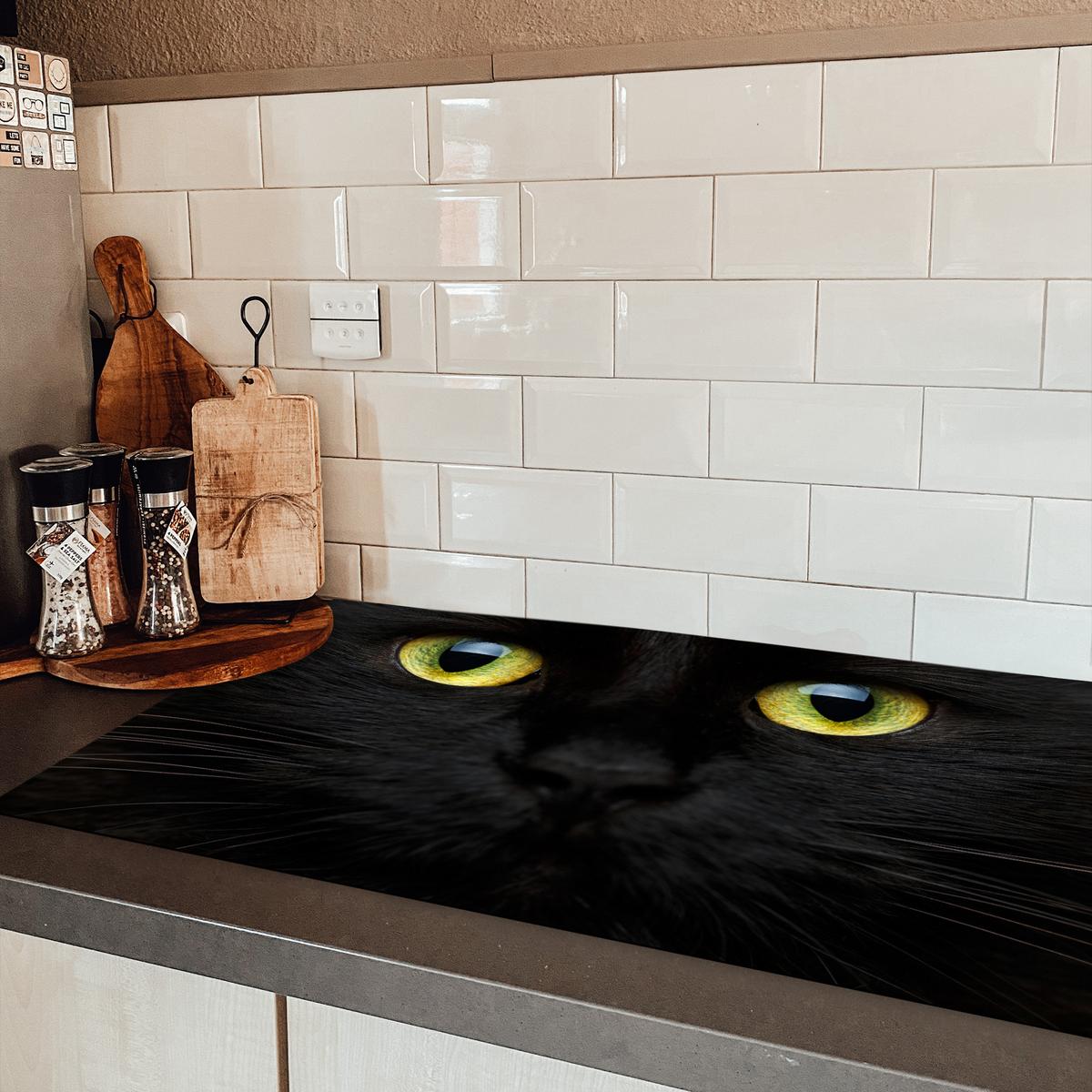 HERDABDECKPLATTE Katze - Augen - Gelb - Schwarz Induktionsschutz 91.2x52 cm - Schwarz, Kunststoff (91.2/52/0.2cm) - MuchoWow