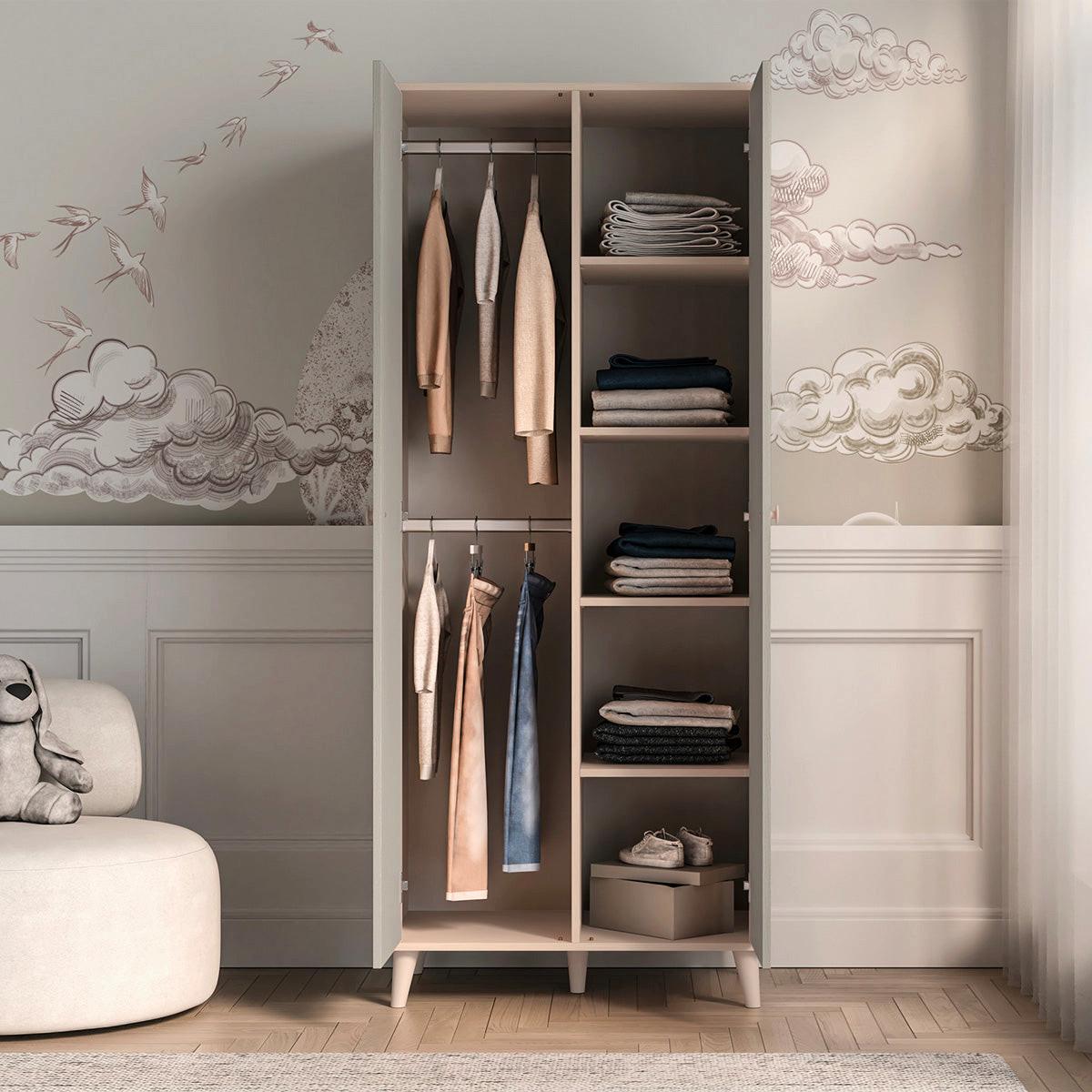 SCHRANK 2 Türen Alycia Beige - Grau - Holzeffekt - Grau, Holz (80/190/51cm) - Petits-meubles