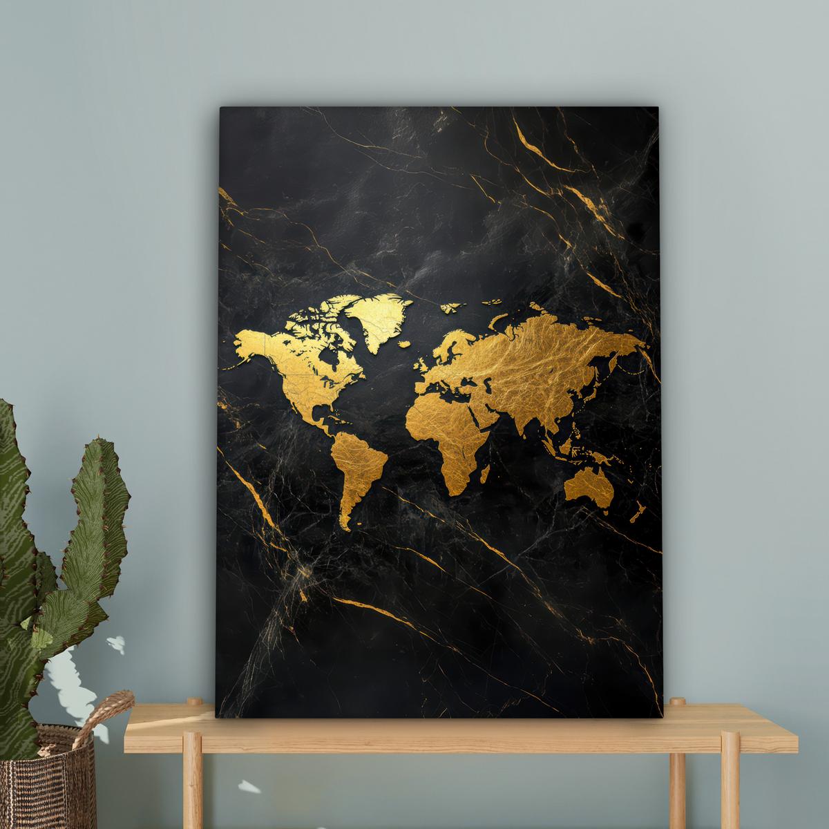 LEINWANDBILD Weltkarte - Gold - Marmor Wandbild Wohnzimmer 60x80 cm - Goldfarben, Textil (60/80cm) - MuchoWow