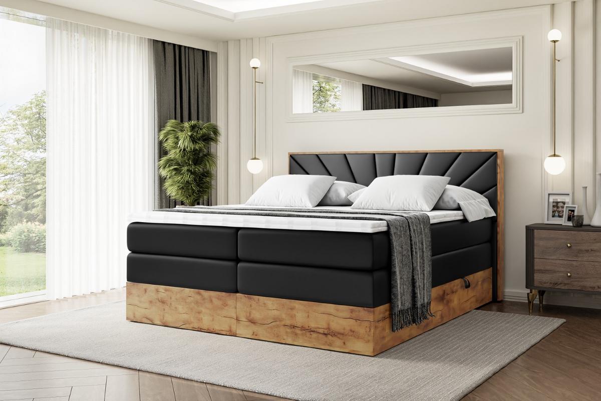 BOXSPRINGBETT mit Matratze H3|H4 und Lattenrost - LOLLI6 KING-200x200 - Schwarz - Schwarz, Holzwerkstoff (200/200cm) - ALTDECOR