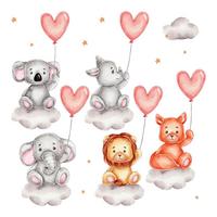 WANDAUFKLEBER 130x195cm - Tiere mit Luftballons - Multicolor, Kunststoff (130/195/0.1cm) - Wallfluent