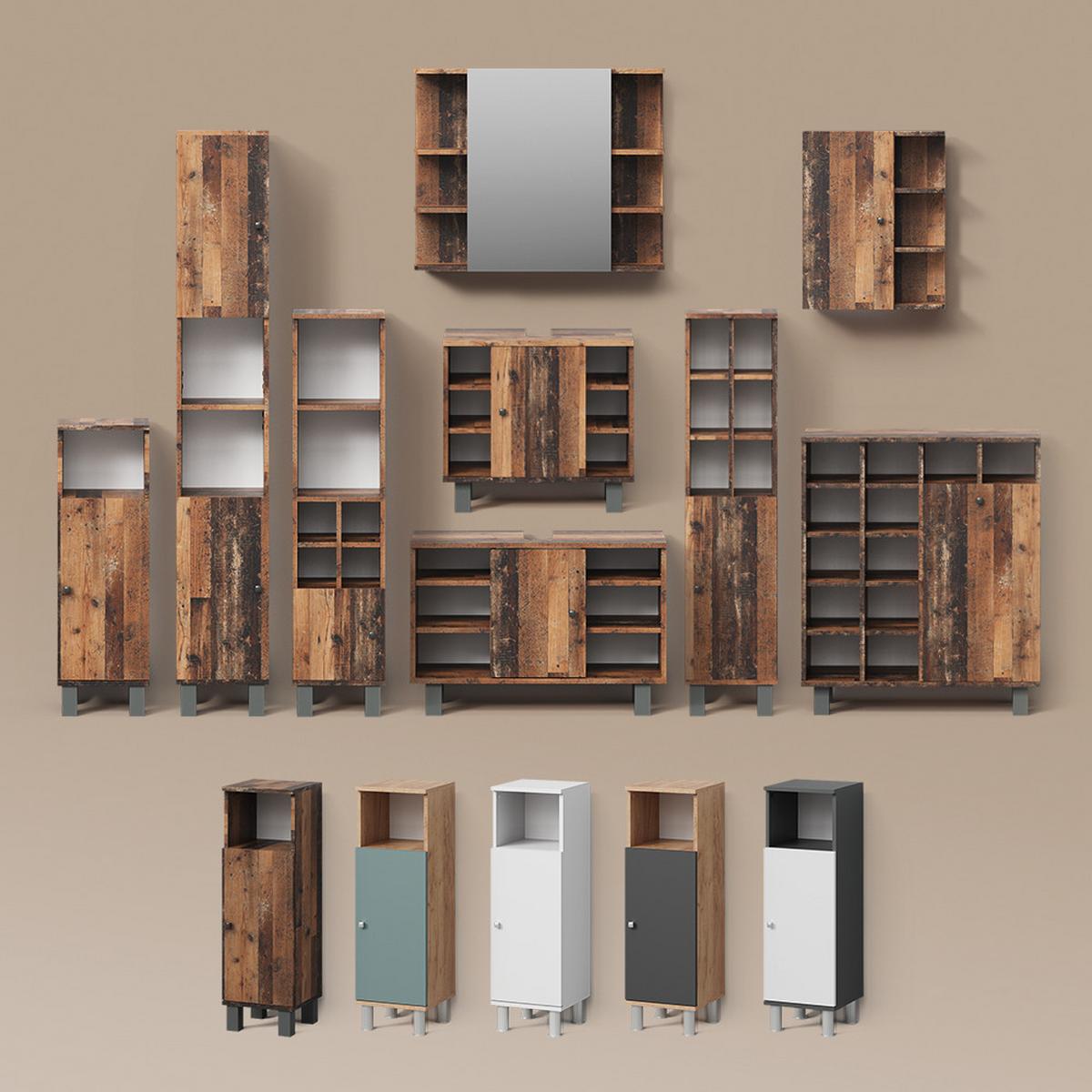 WASCHBECKENUNTERSCHRANK Fucino Antikholz 80 x 54 cm - Alteiche, Holzwerkstoff (80/54/32cm) - Livinity®