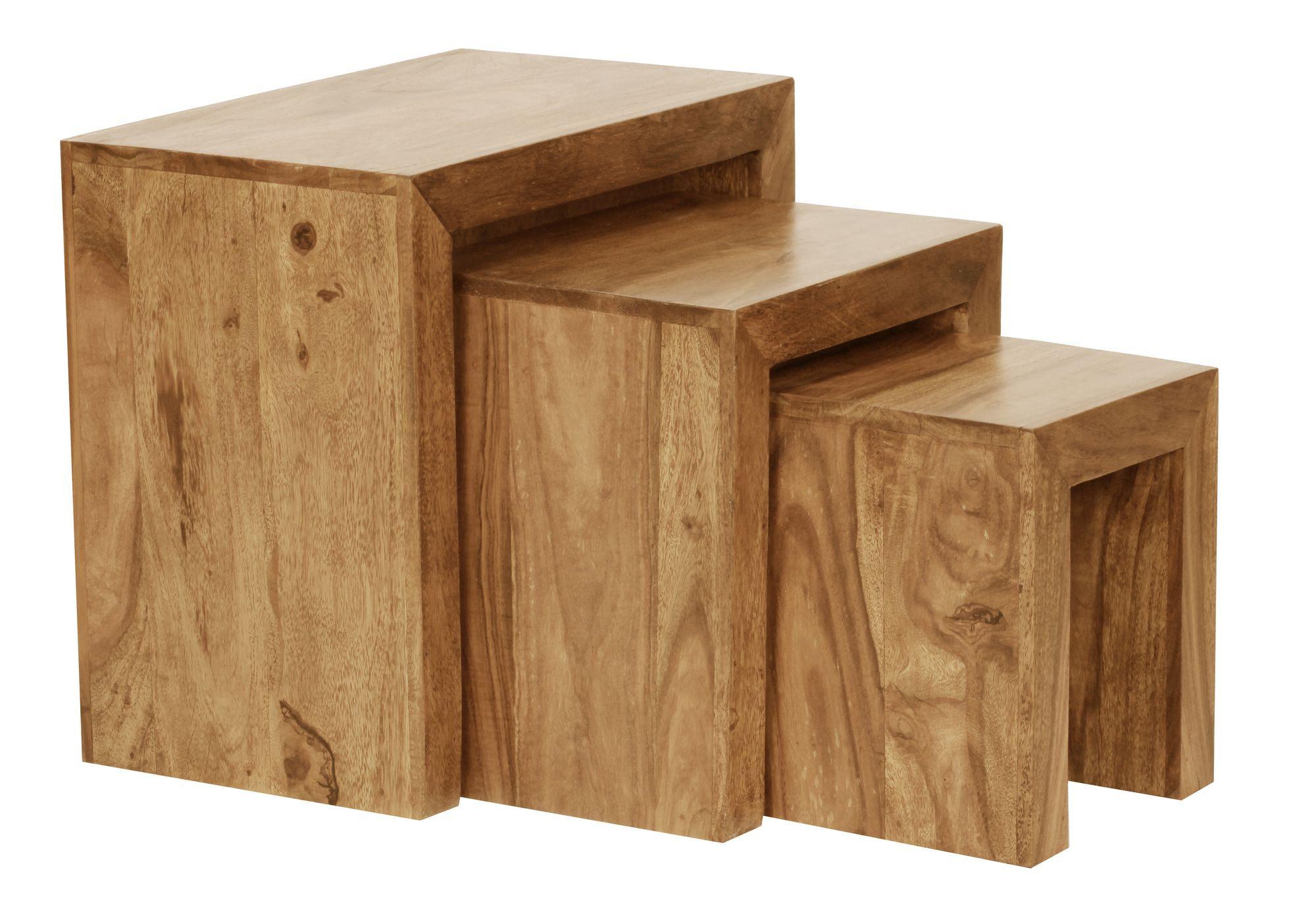 BEISTELLTISCH 3er Set Massivholz Landhausstil Natur MUMBAI, Akazie 30x45x50 cm - Akaziefarben, Holz (45/30/50cm) - KADIMA DESIGN