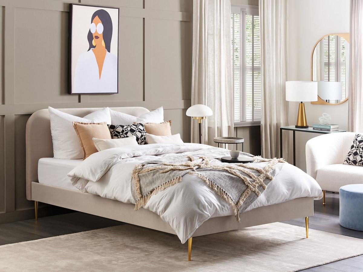 POLSTERBETT 160/200cm Helles Beige Flayat - Beige/Goldfarben, Textil (160/200cm) - Beliani