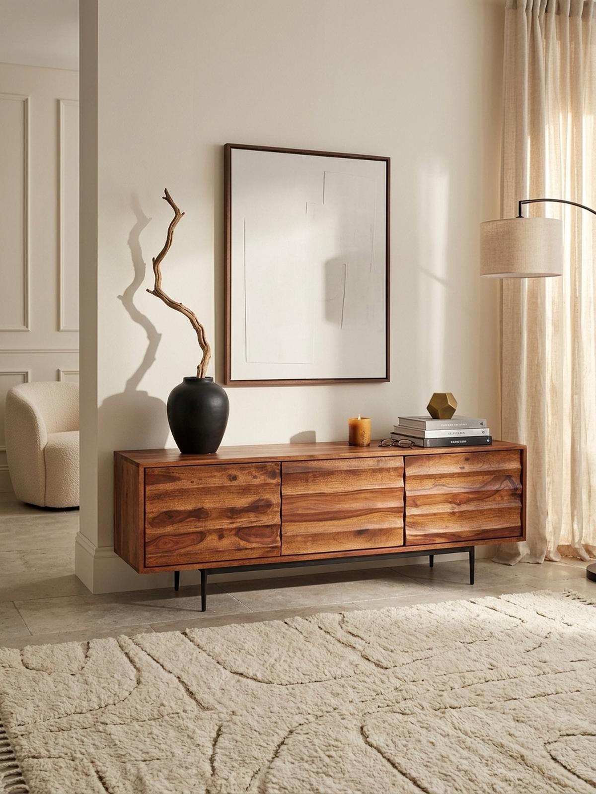 LOWBOARD Mango Massivholz Metall Industrial Stil für Fernseher bis 55 Zoll - Schwarz/Braun, Holz/Metall (147/50/38cm) - KADIMA DESIGN